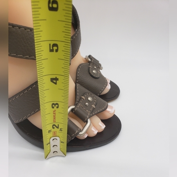 172- Chloe Gray Leather Brown Wood Clog Heels Open Toe Strappy Size 40EU 9.5 US - Picture 10 of 10